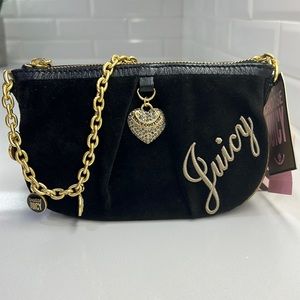 Juicy Couture Black velvet mini purse with gold chain and charms- NWT & box!